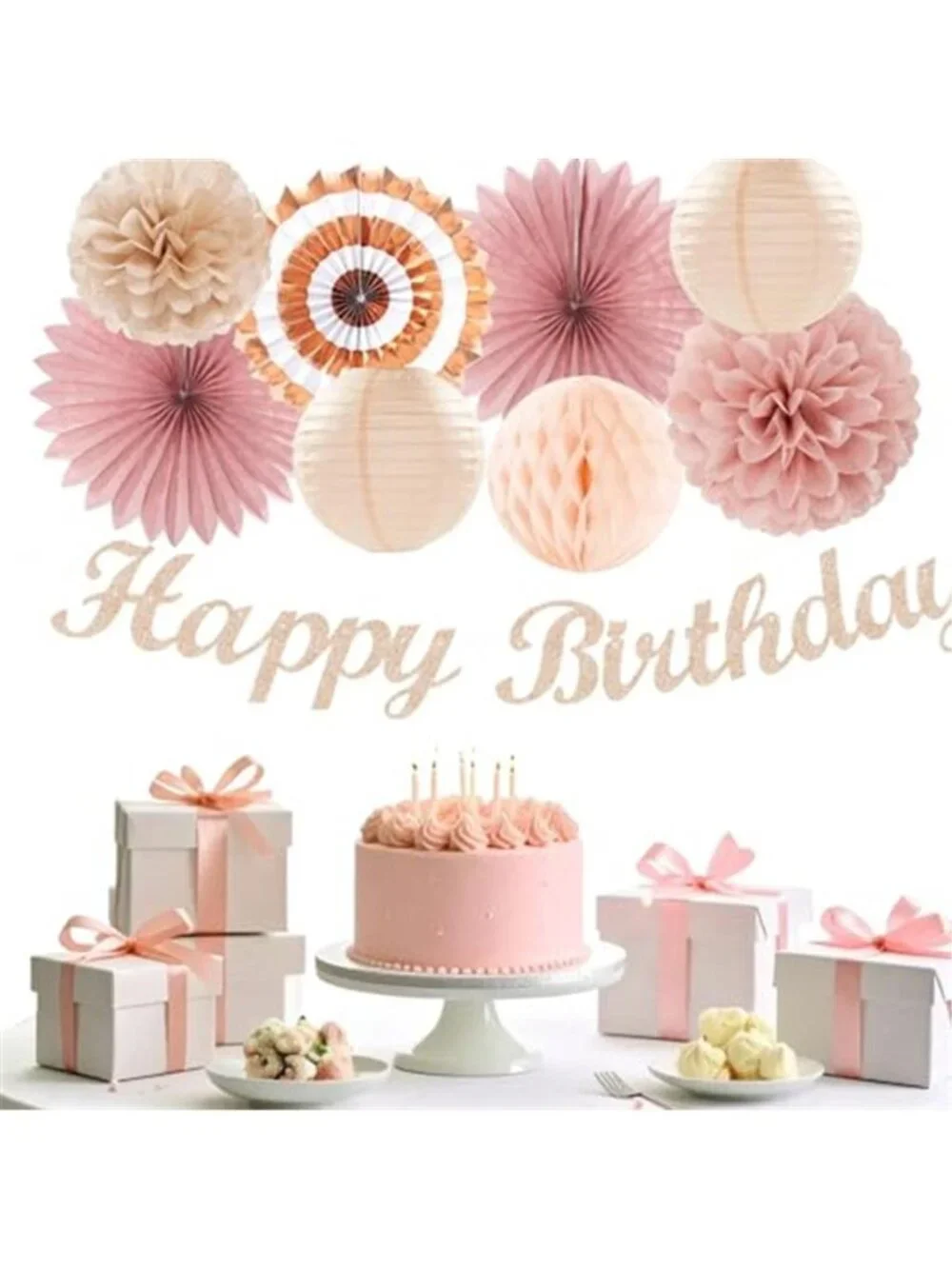 Blush Pink Rose Gold Birthday Decorations Set Boho Peach Party Decor Kit